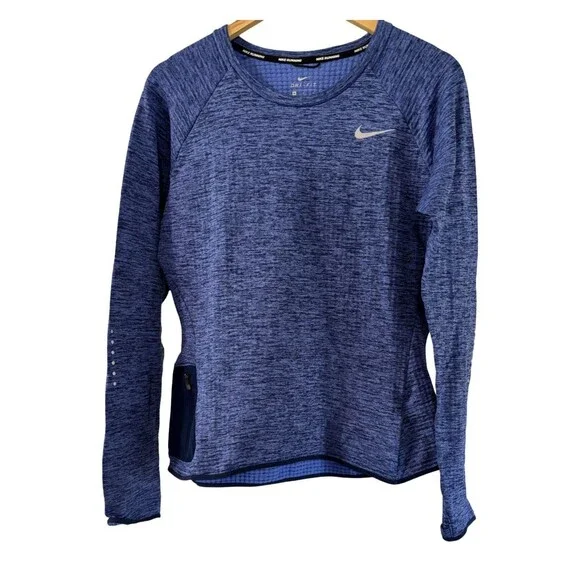 NIKE Blue Therma Reflective Long Sleeve Zip Pocket Running Top Women’s Medium - Picture 3 of 9